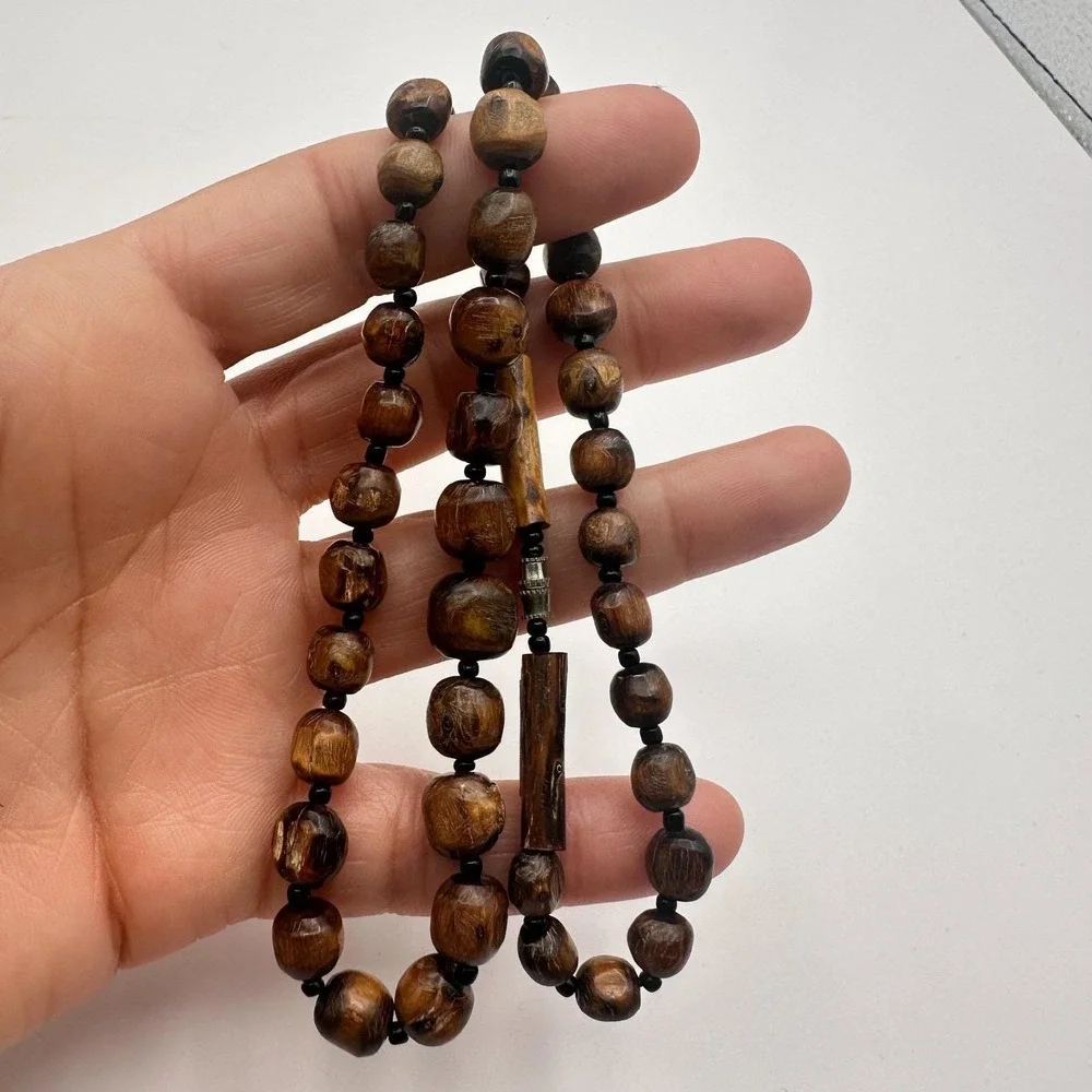 Vintage Y2K Brown Wooden Beaded‎ Necklace Boho Women's Classic Fashion Jewelry